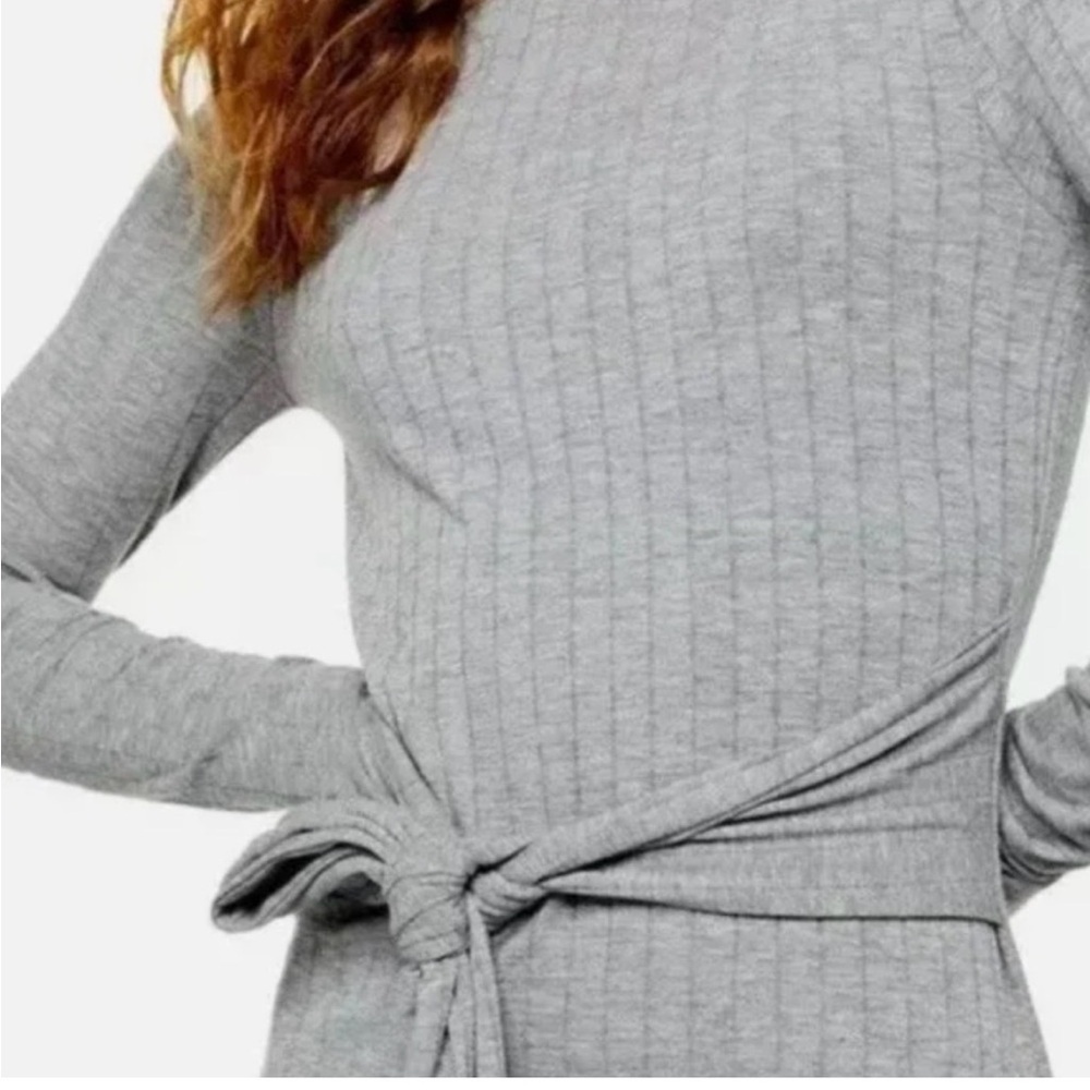 NWT Topshop Classic Rib Knit Wrap Midi Dress Tie waist Grey Size 6 - Picture 3 of 12